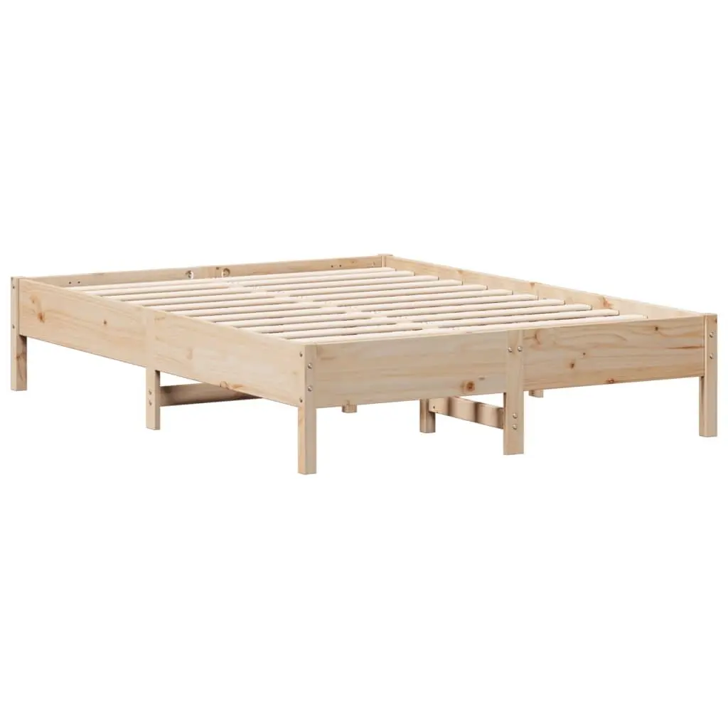 Pine Wood Bed Frame Brown Slatted Base 135x190 cm Solid Construction