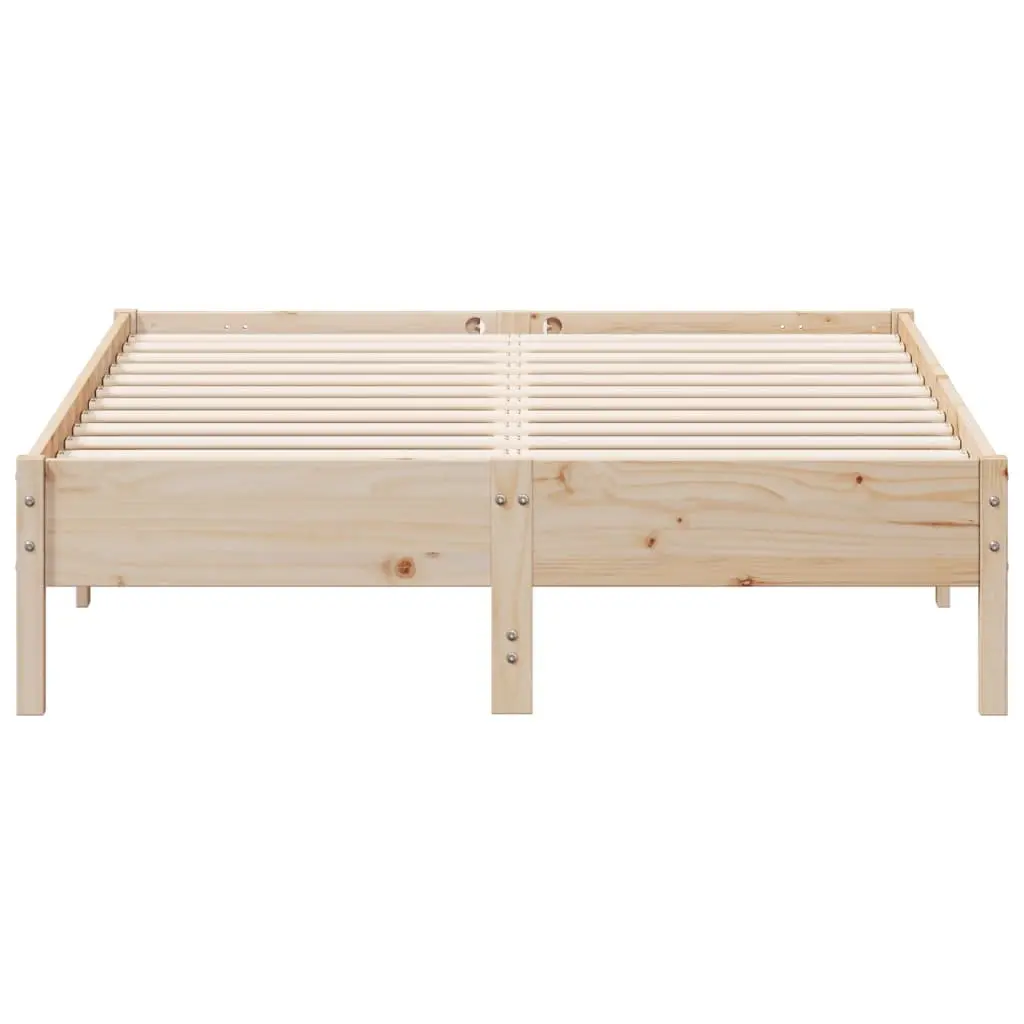 Pine Wood Bed Frame Brown Slatted Base 135x190 cm Solid Construction