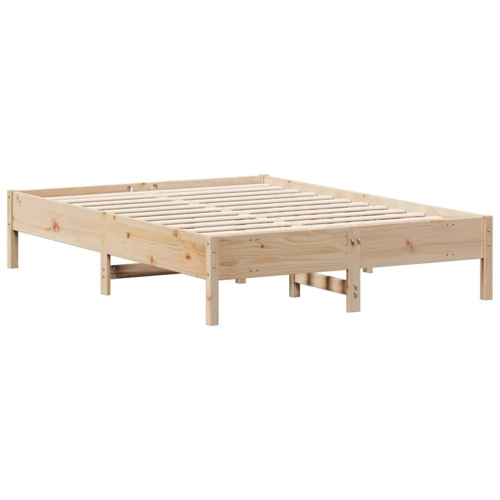 Pine Wood Bed Frame Brown Slatted Base 135x190 cm Solid Construction