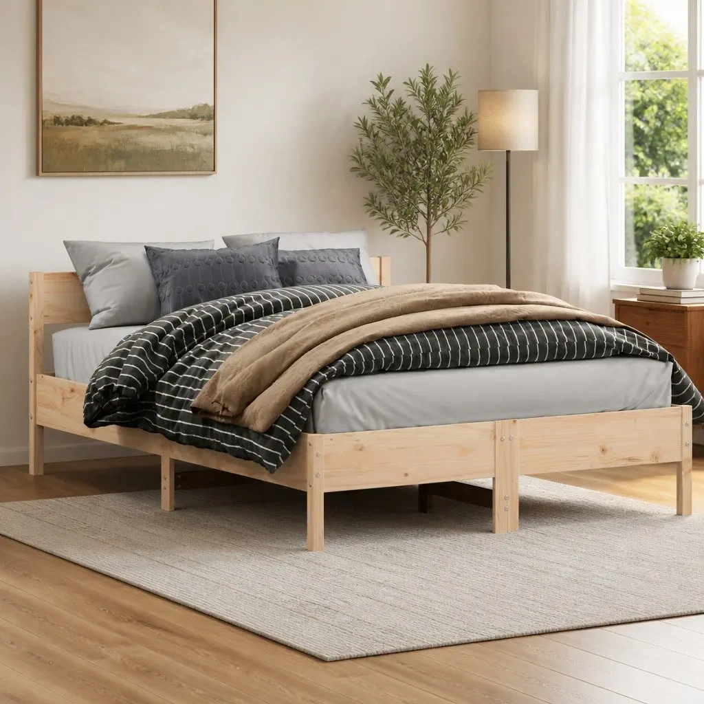 Bed Frame Solid Wood Pine Slatted Base 150x200 cm Brown