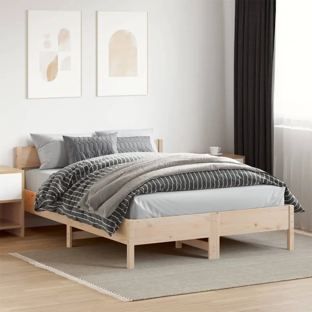 Bed Frame Solid Wood Pine Slatted Base 150x200 cm Brown