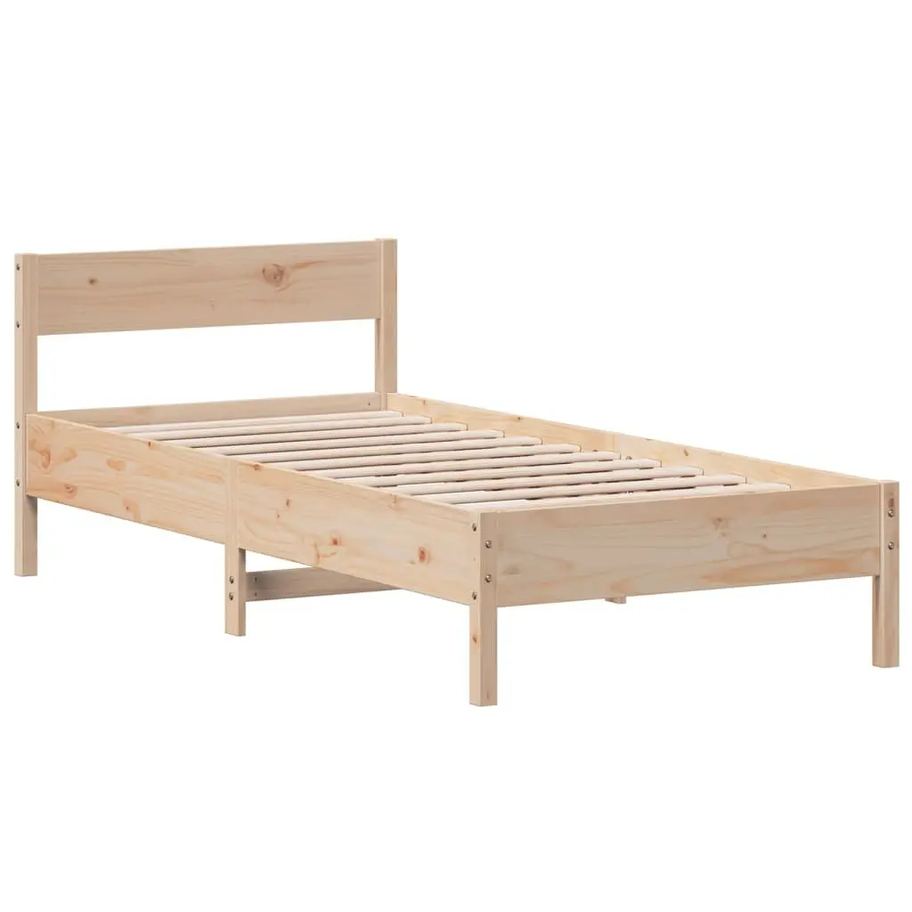 Solid Wood Pine Bed Frame 90x190 cm Slatted Base Headboard Brown Bedroom