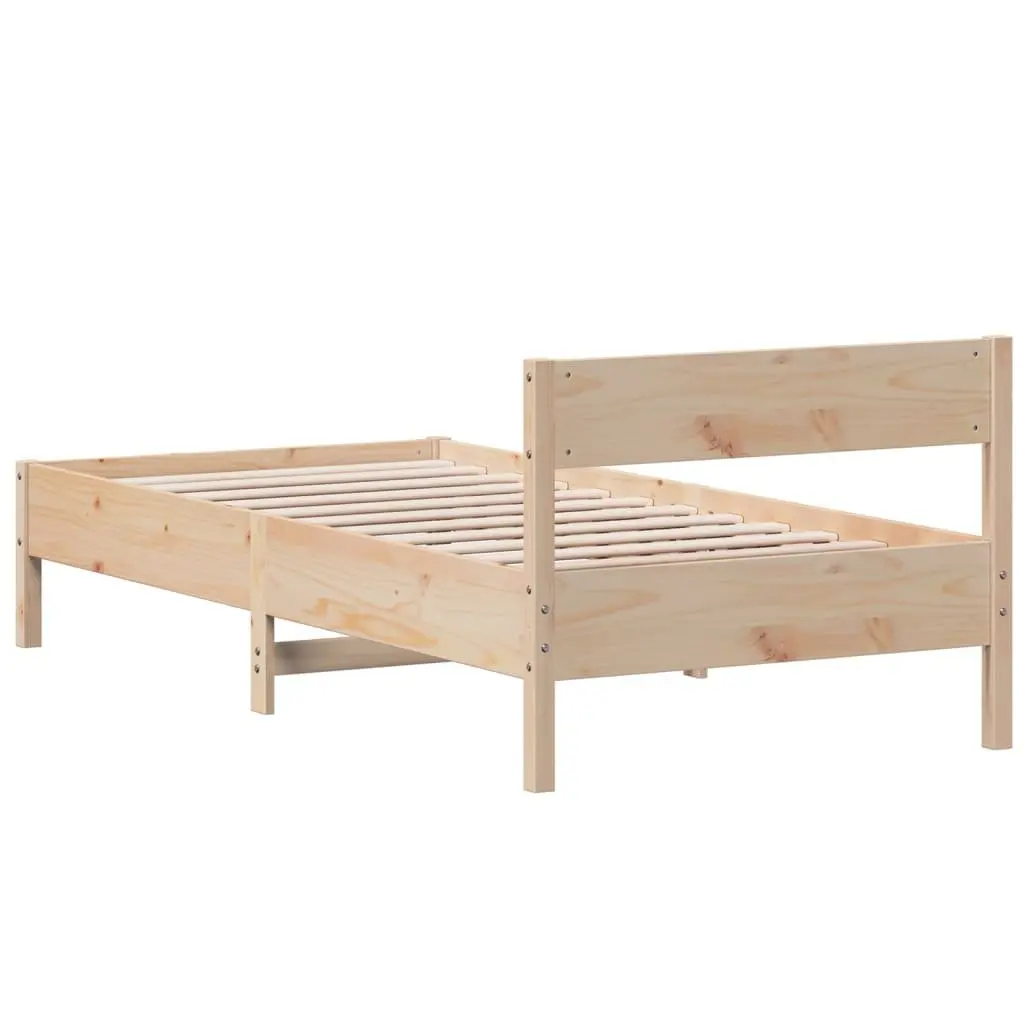 Solid Wood Pine Bed Frame 90x190 cm Slatted Base Headboard Brown Bedroom
