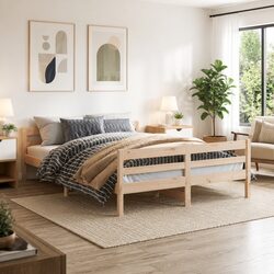 Your Cozy Double Bed Frame in Brown Solid Pine Wood