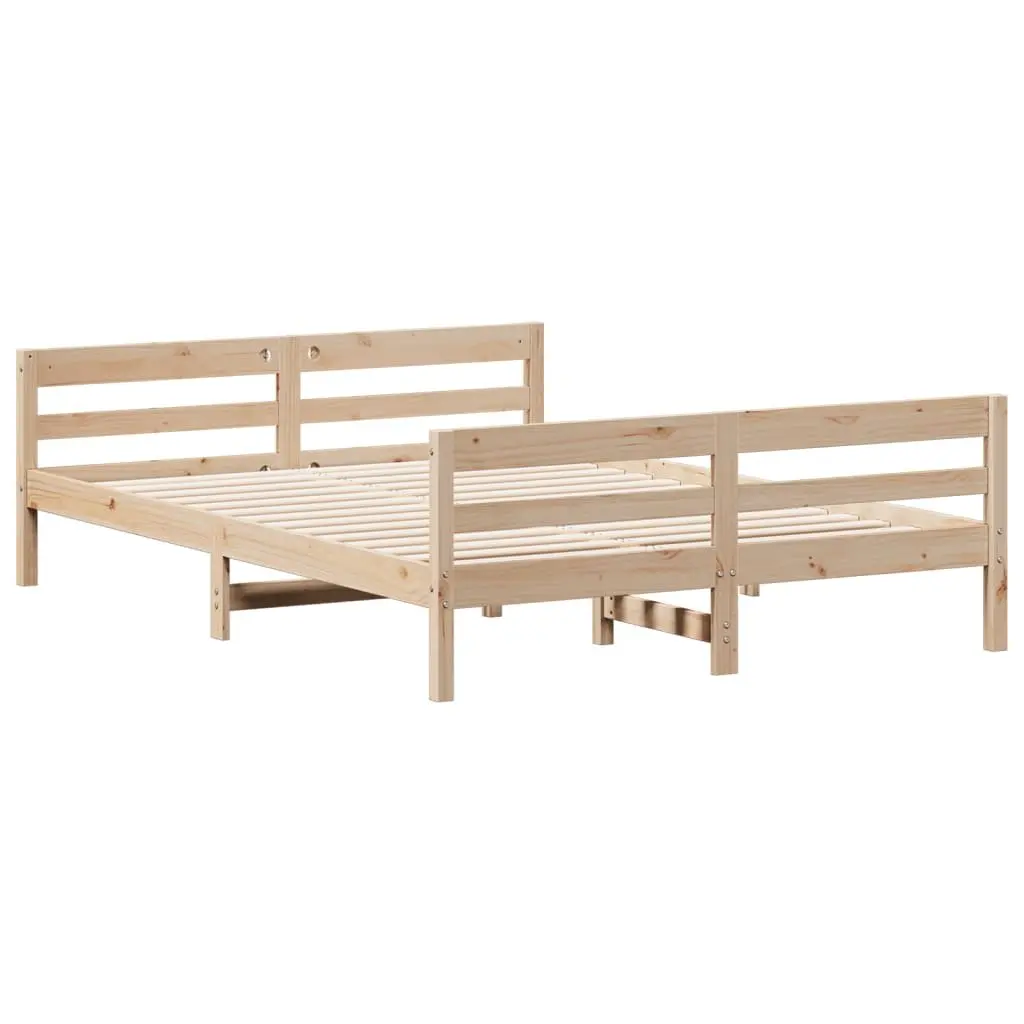 Bed Frame Solid Pine Wood Brown 137x187cm