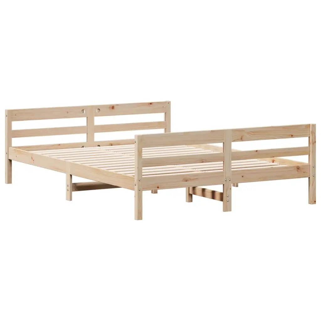Bed Frame Solid Pine Wood Brown 137x187cm
