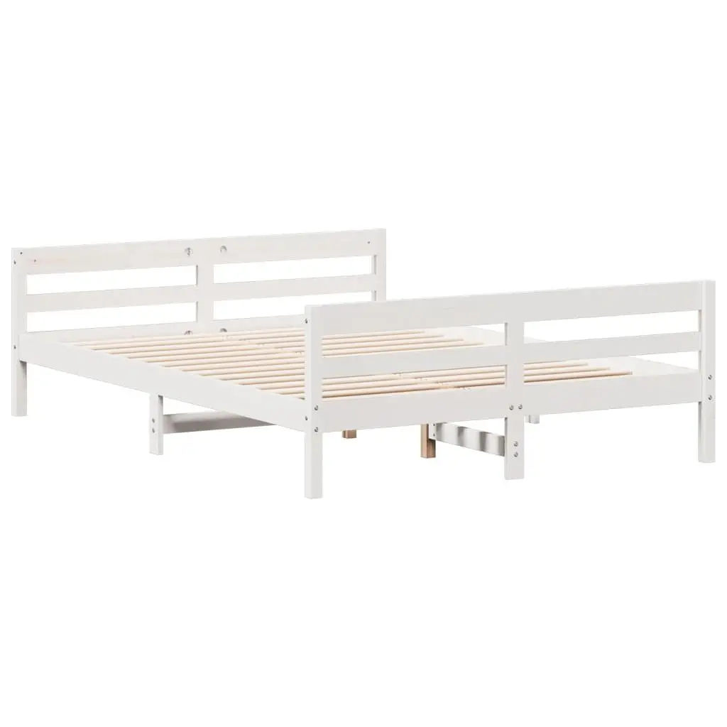 White Wooden Bed Frame Solid Pine with Plywood Slats 137x187 cm Bedroom Furniture