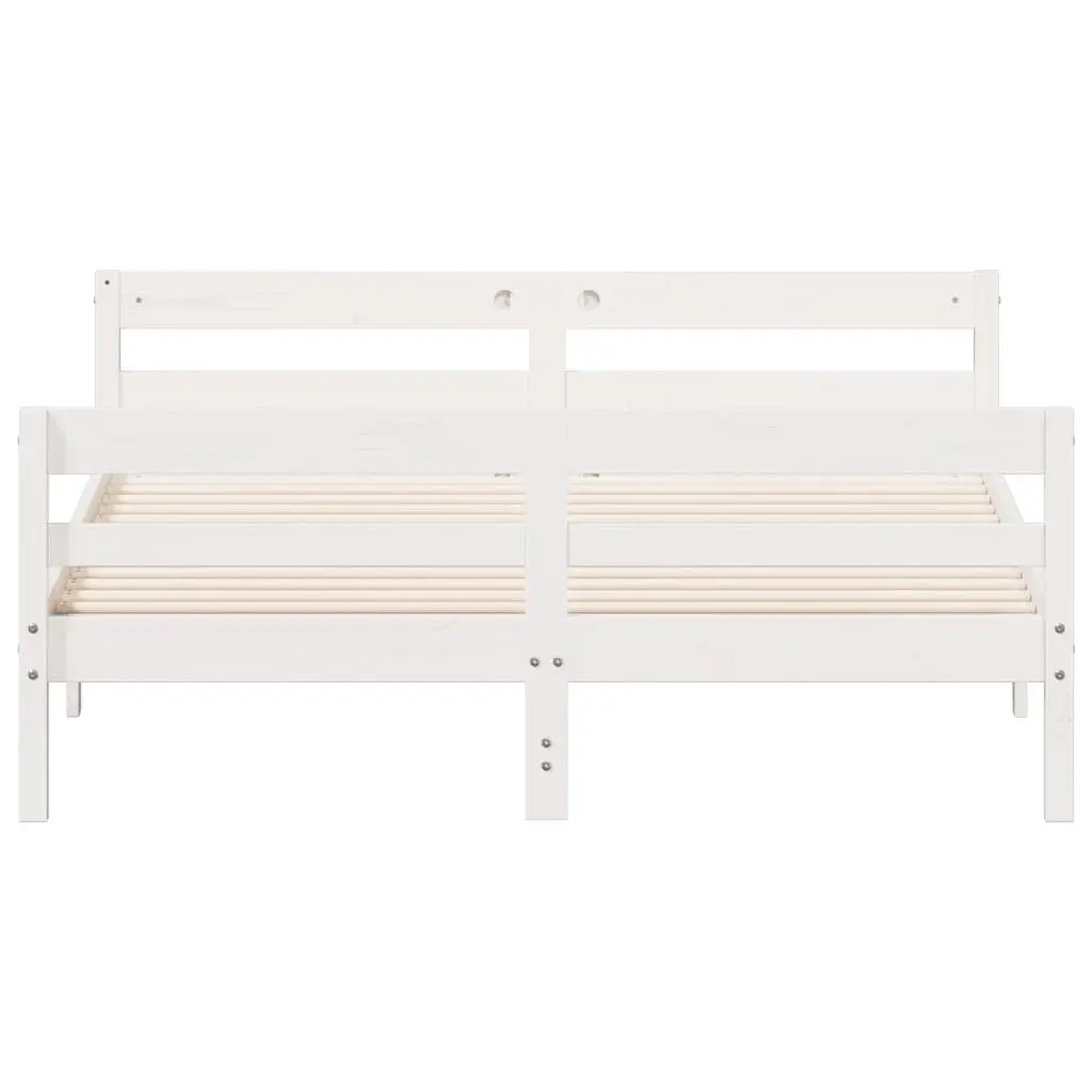 White Wooden Bed Frame Solid Pine with Plywood Slats 137x187 cm Bedroom Furniture