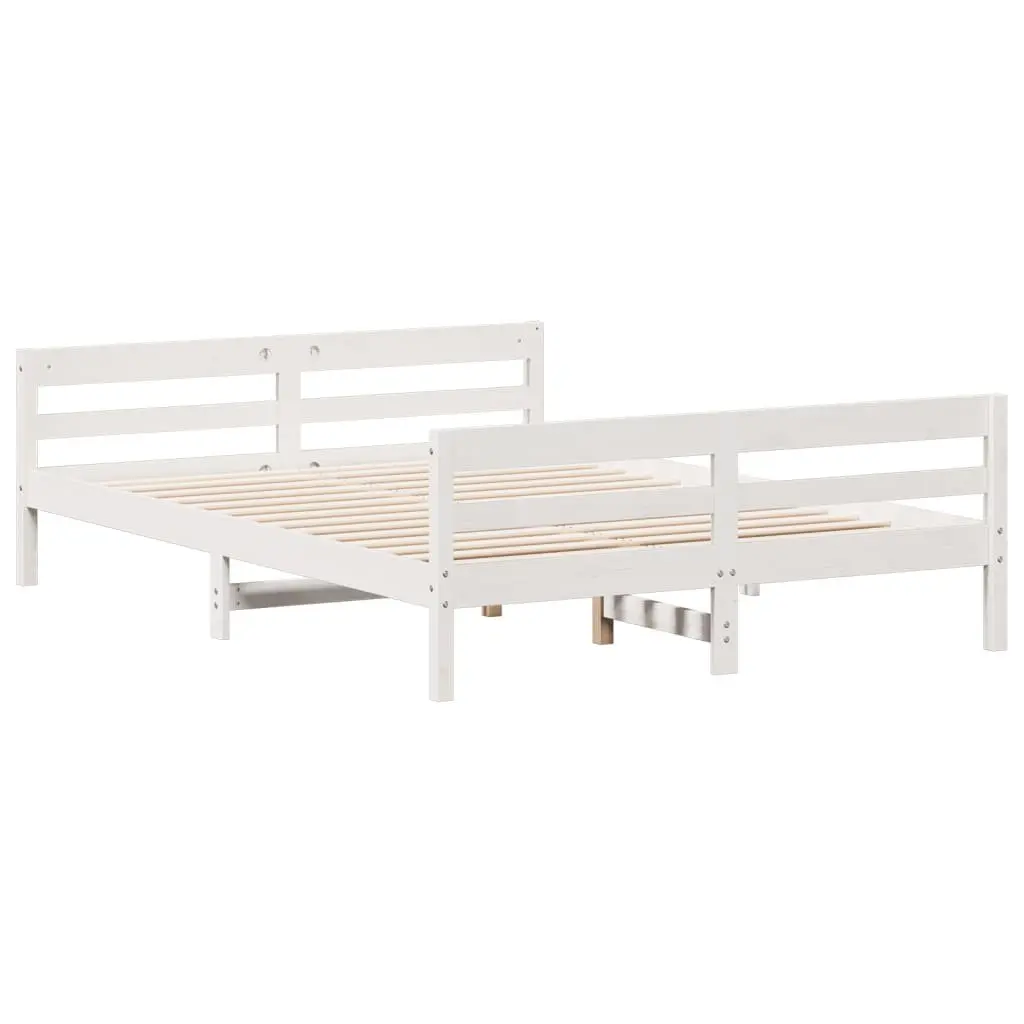 White Wooden Bed Frame Solid Pine with Plywood Slats 137x187 cm Bedroom Furniture