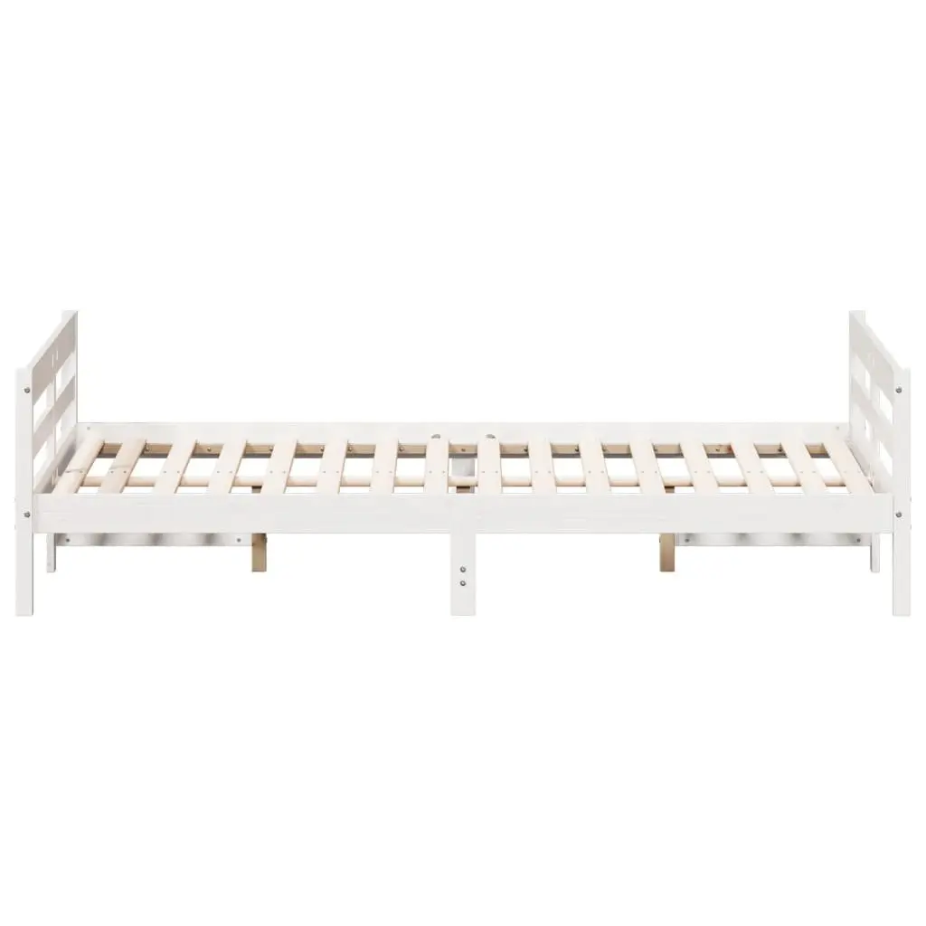 White Wooden Bed Frame Solid Pine with Plywood Slats 137x187 cm Bedroom Furniture