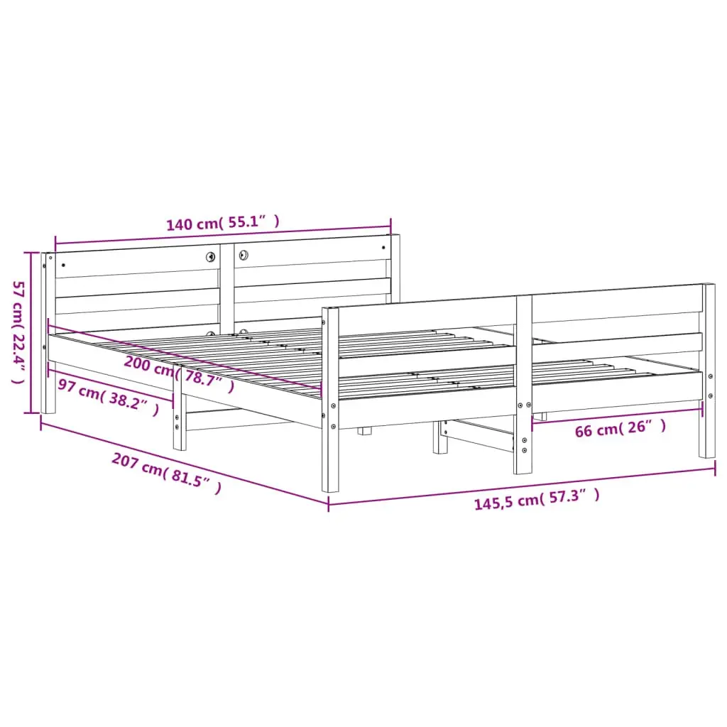 White Wooden Bed Frame Solid Pine with Plywood Slats 137x187 cm Bedroom Furniture