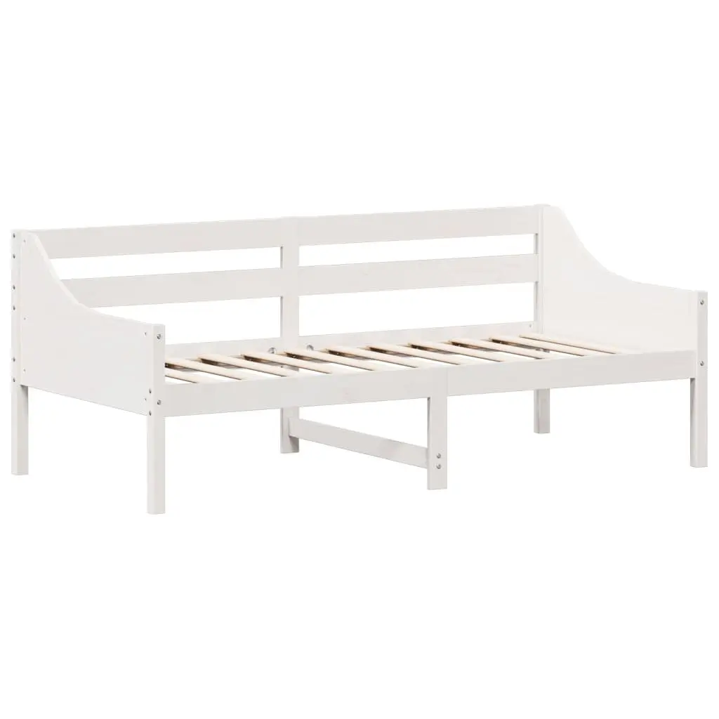 Pine Wood Day Bed Frame White 90x190 cm Multipurpose Sofa Bed with Safety Guardrails and Plywood Slats