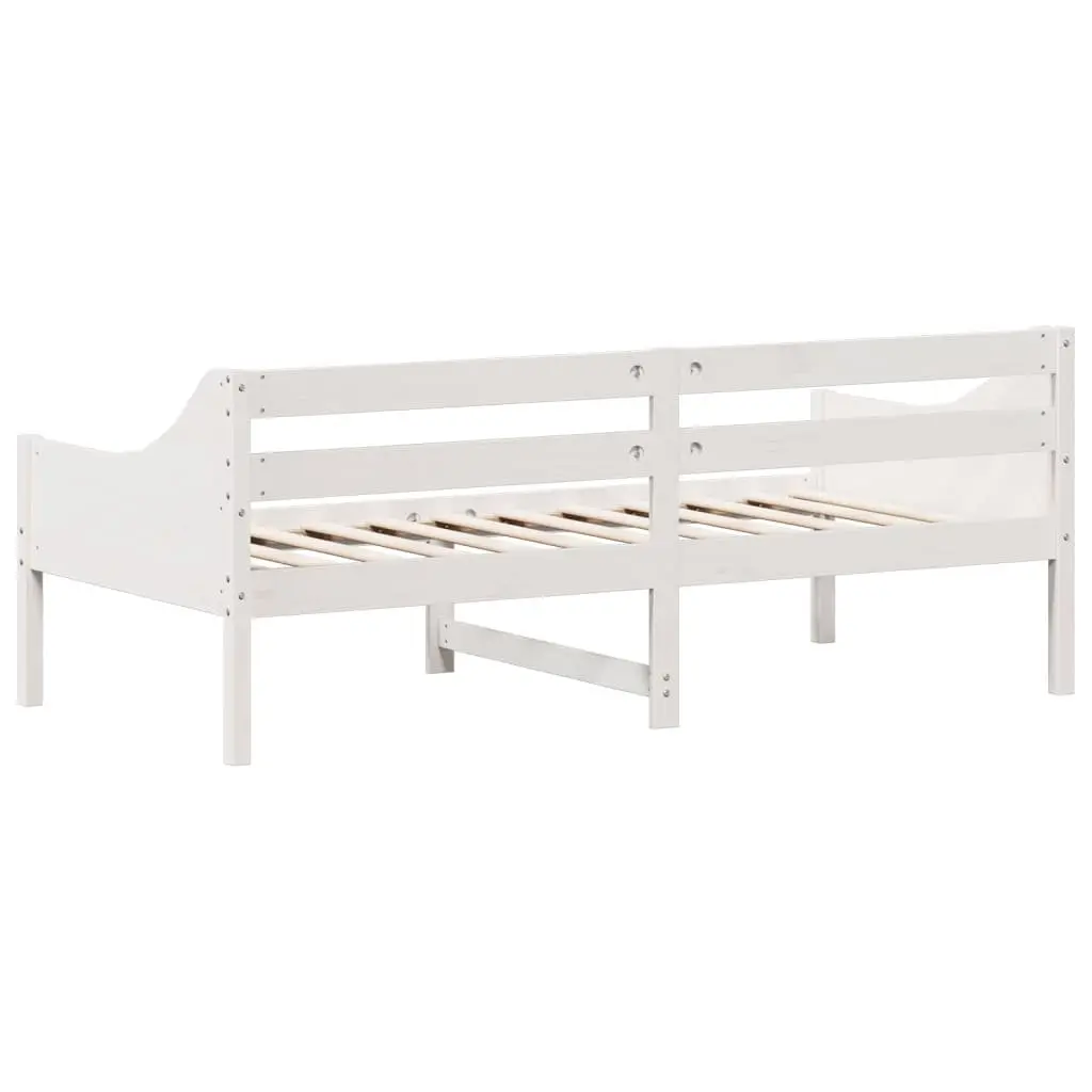 Pine Wood Day Bed Frame White 90x190 cm Multipurpose Sofa Bed with Safety Guardrails and Plywood Slats