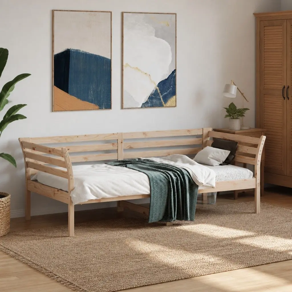 Day Bed Frame Solid Pine Wood with Safety Guardrails 90x190 cm Brown