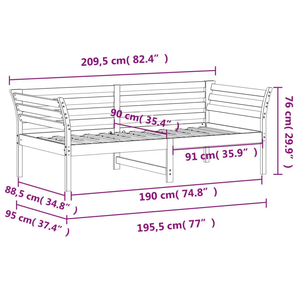 Day Bed Frame Solid Pine Wood with Safety Guardrails 90x190 cm Brown