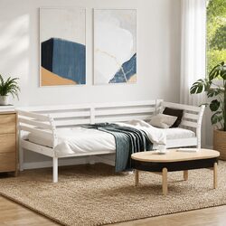 Day Bed White 90x190 cm Solid Pine Wood Sofa Bed with Guardrails Slatted Base