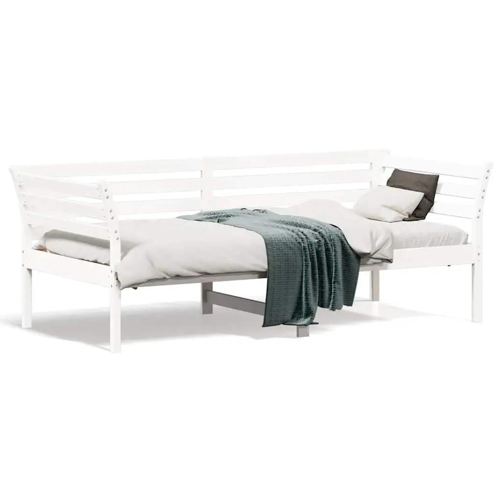 Day Bed White Solid Pine Wood 90x190 cm Sofa Bed with Guardrails Slatted Base
