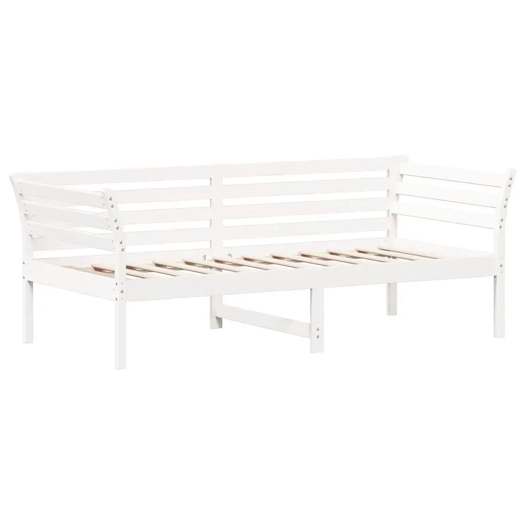 Day Bed White Solid Pine Wood 90x190 cm Sofa Bed with Guardrails Slatted Base