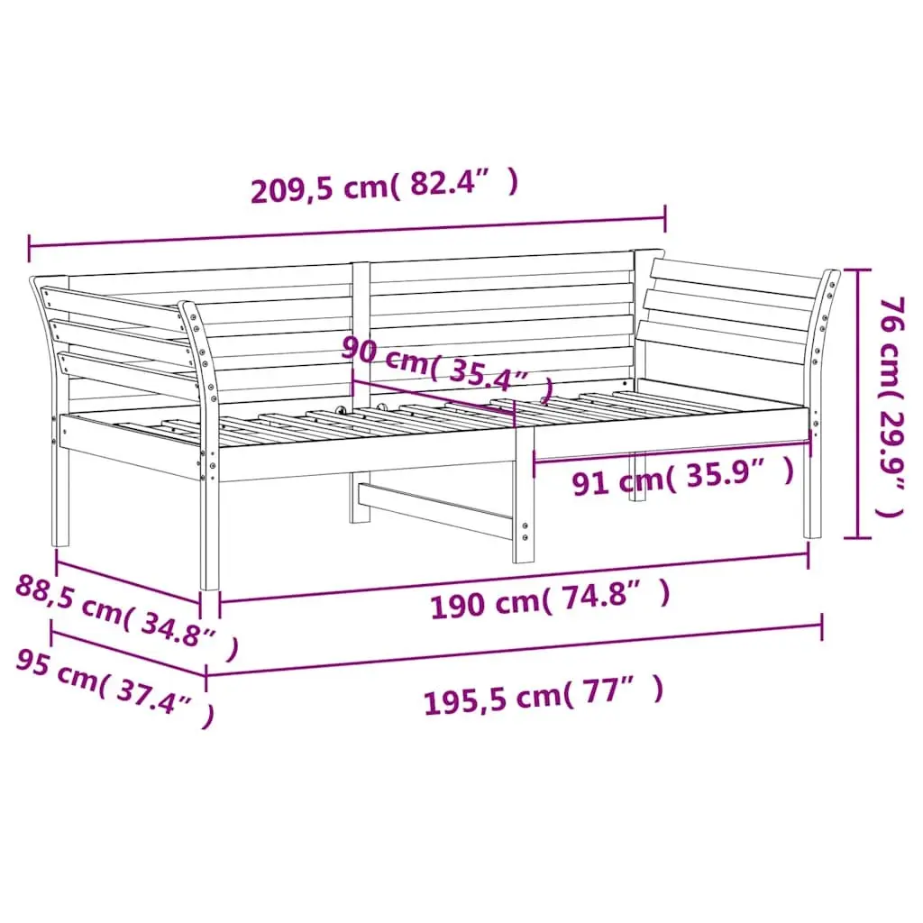 Day Bed White Solid Pine Wood 90x190 cm Sofa Bed with Guardrails Slatted Base