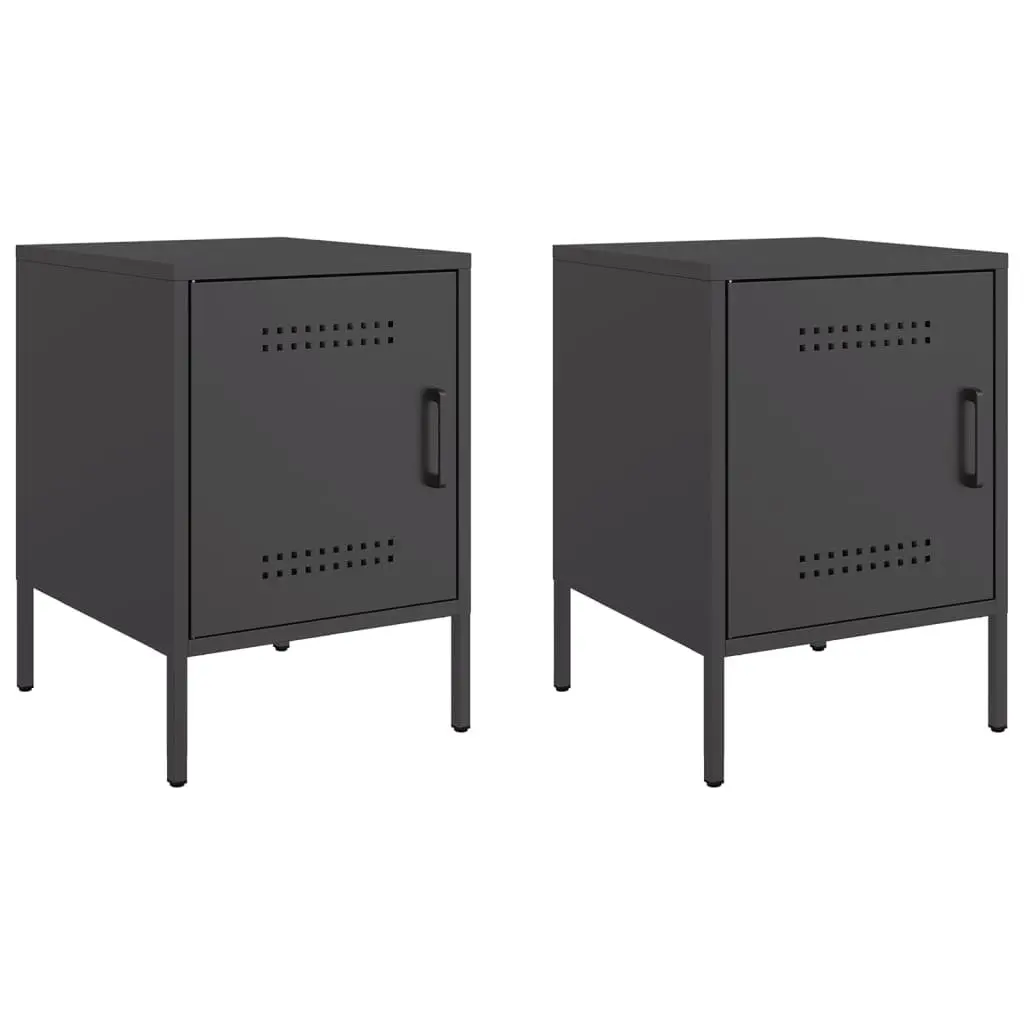 Bedside Cabinets Industrial Style Black 2 Piece Storage Nightstand