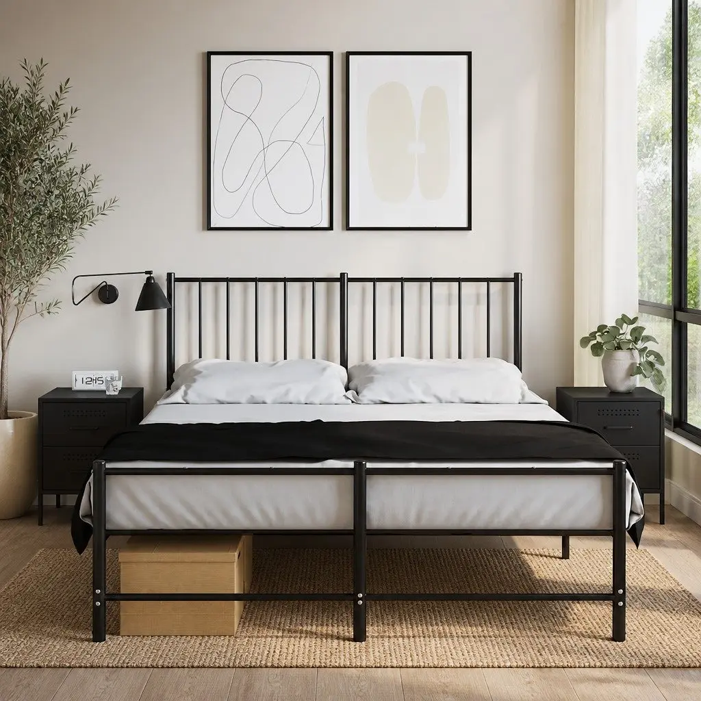 Bedside Cabinet Industrial Style Black 2 Drawer Storage Table