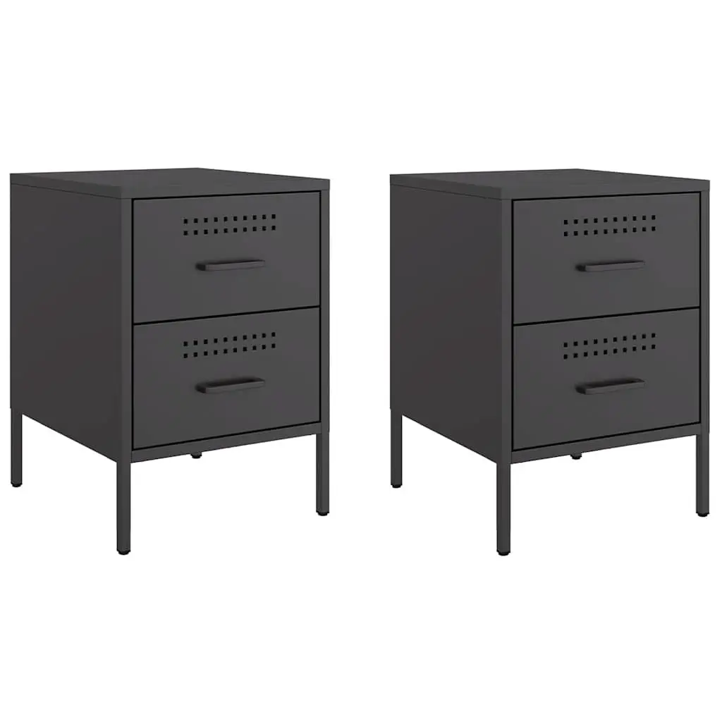 Bedside Cabinet Industrial Style Black 2 Drawer Storage Table