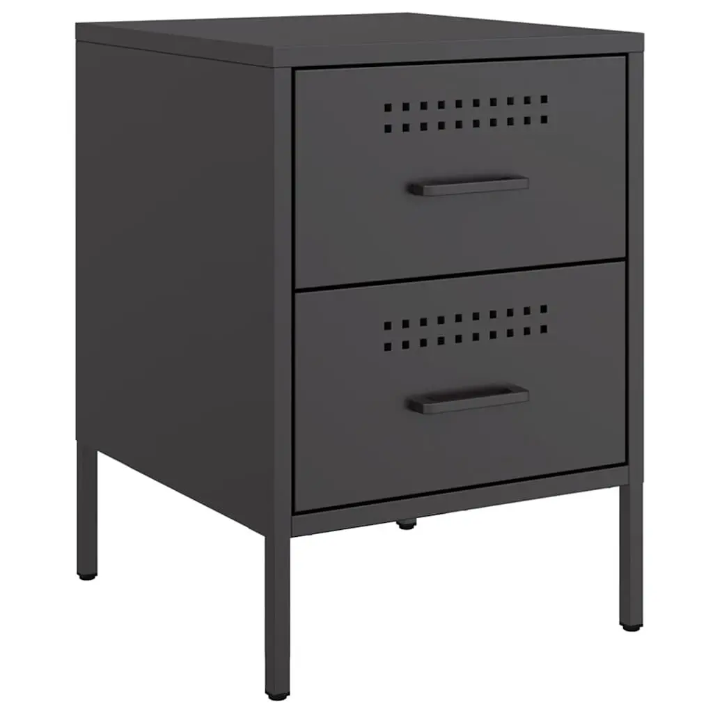Bedside Cabinet Industrial Style Black 2 Drawer Storage Table