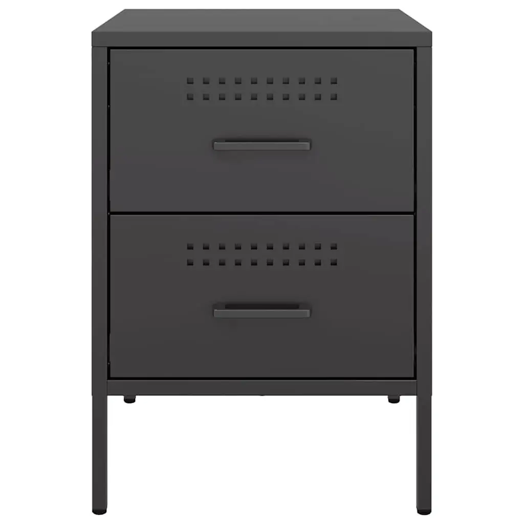 Bedside Cabinet Industrial Style Black 2 Drawer Storage Table