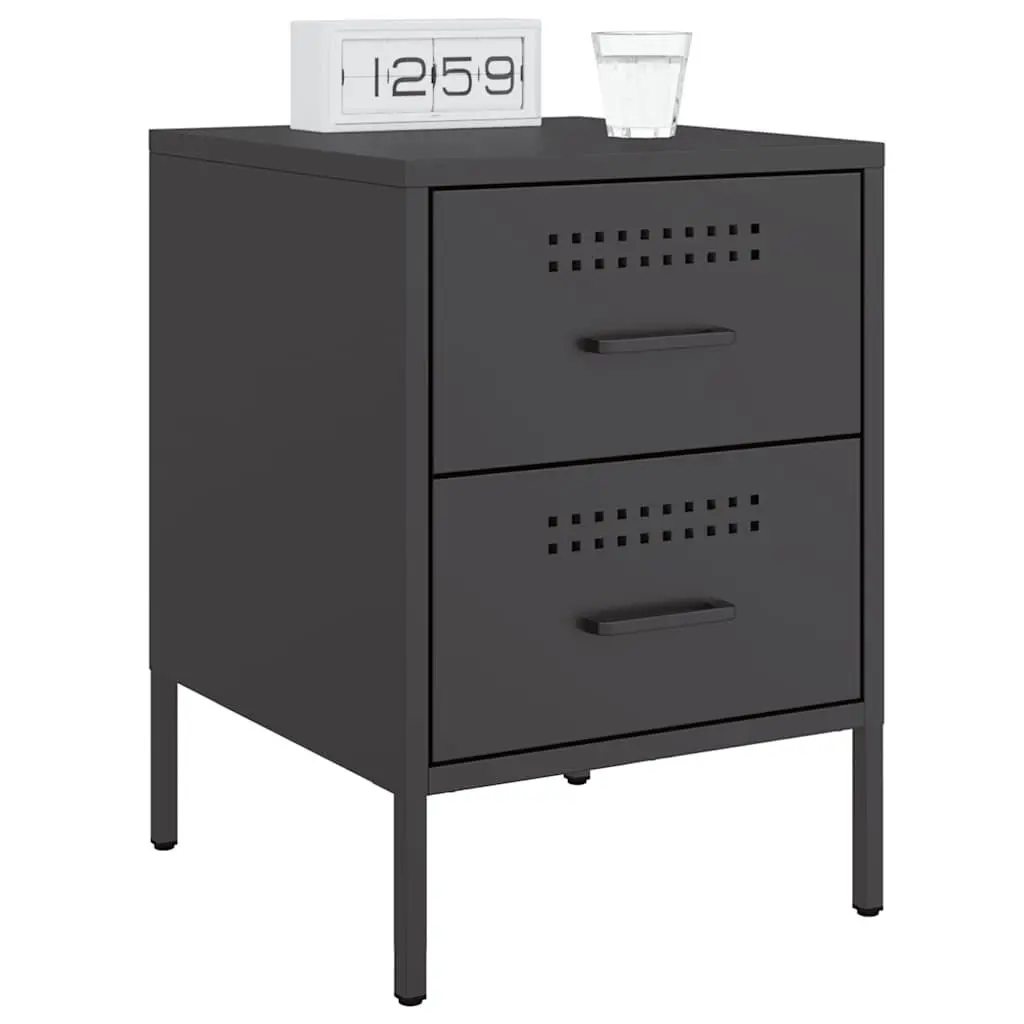 Bedside Cabinet Industrial Style Black 2 Drawer Storage Table