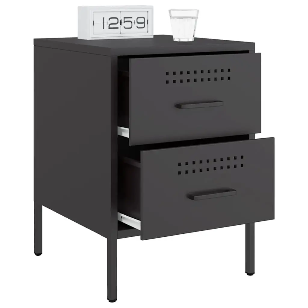 Bedside Cabinet Industrial Style Black 2 Drawer Storage Table