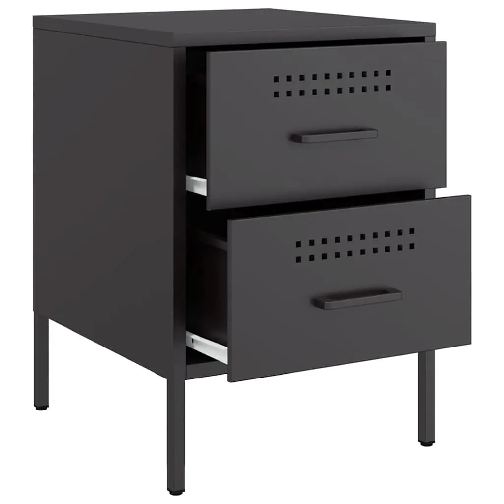 Bedside Cabinet Industrial Style Black 2 Drawer Storage Table