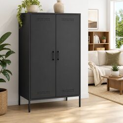 Black Steel Highboard Cabinet Industrial Style Storage Sideboard 68x39x113cm