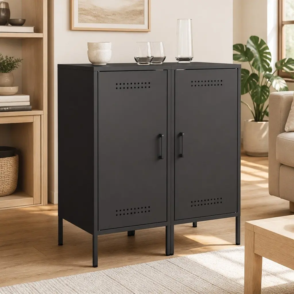 Black Industrial Sideboards Storage Cabinet 2 Piece 36W x 39D x 79H cm