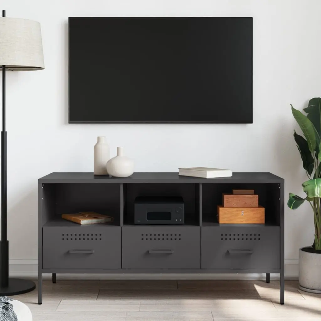 TV Cabinet Black Industrial Style Steel Frame Living Room Storage Unit 100.5cm