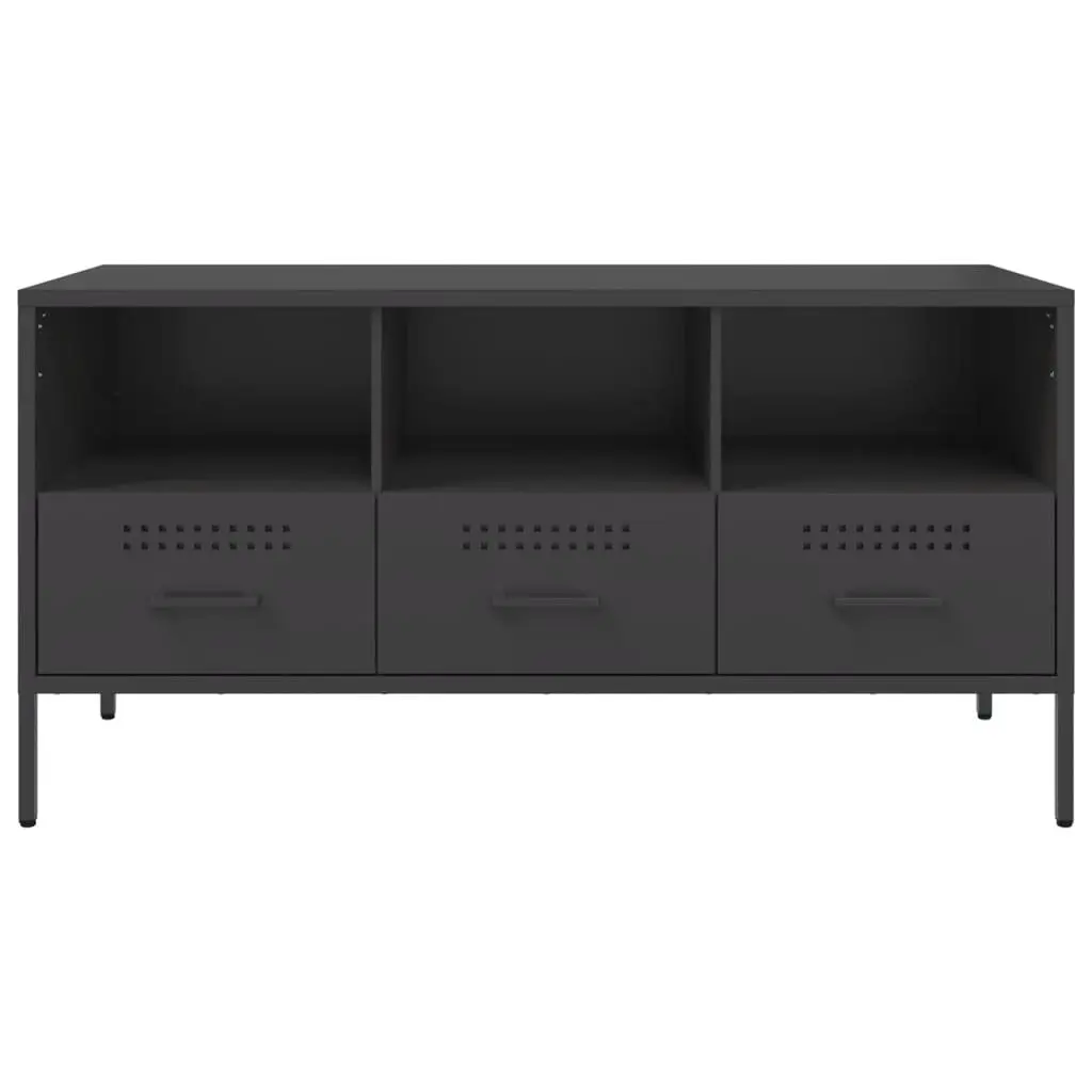 TV Cabinet Black Industrial Style Steel Frame Living Room Storage Unit 100.5cm