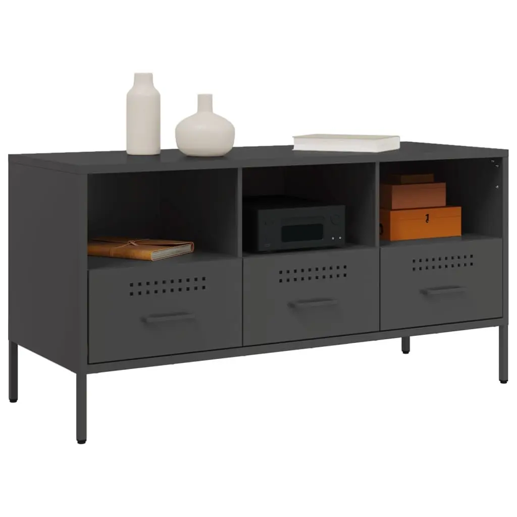 TV Cabinet Black Industrial Style Steel Frame Living Room Storage Unit 100.5cm