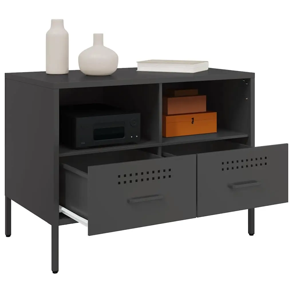TV Cabinets 2 pcs Black Industrial Storage Unit Steel Frame Living Room Bedroom