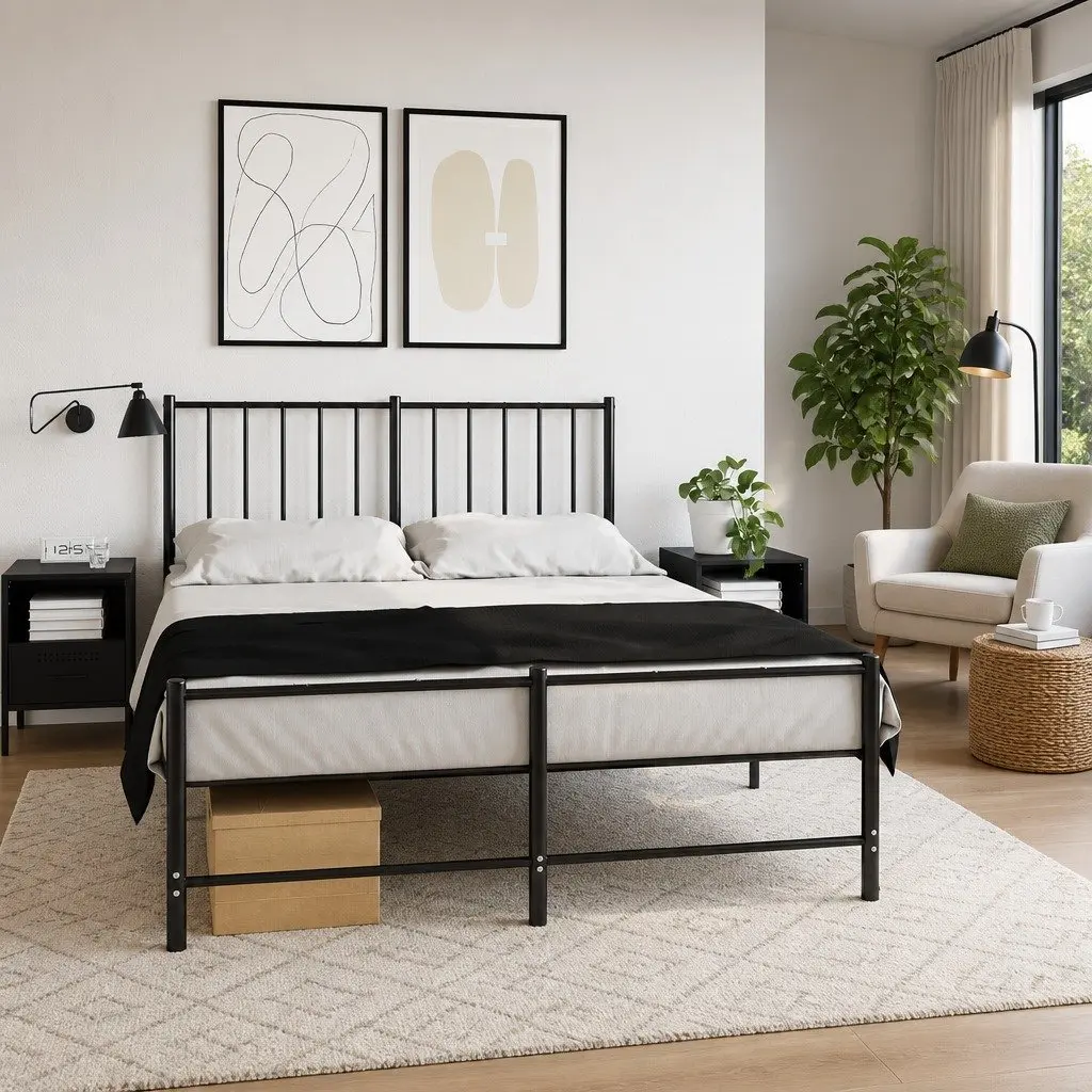 Bedside Cabinets Industrial Style Black Steel Storage Side Tables 36x39x50.5cm 2 Piece