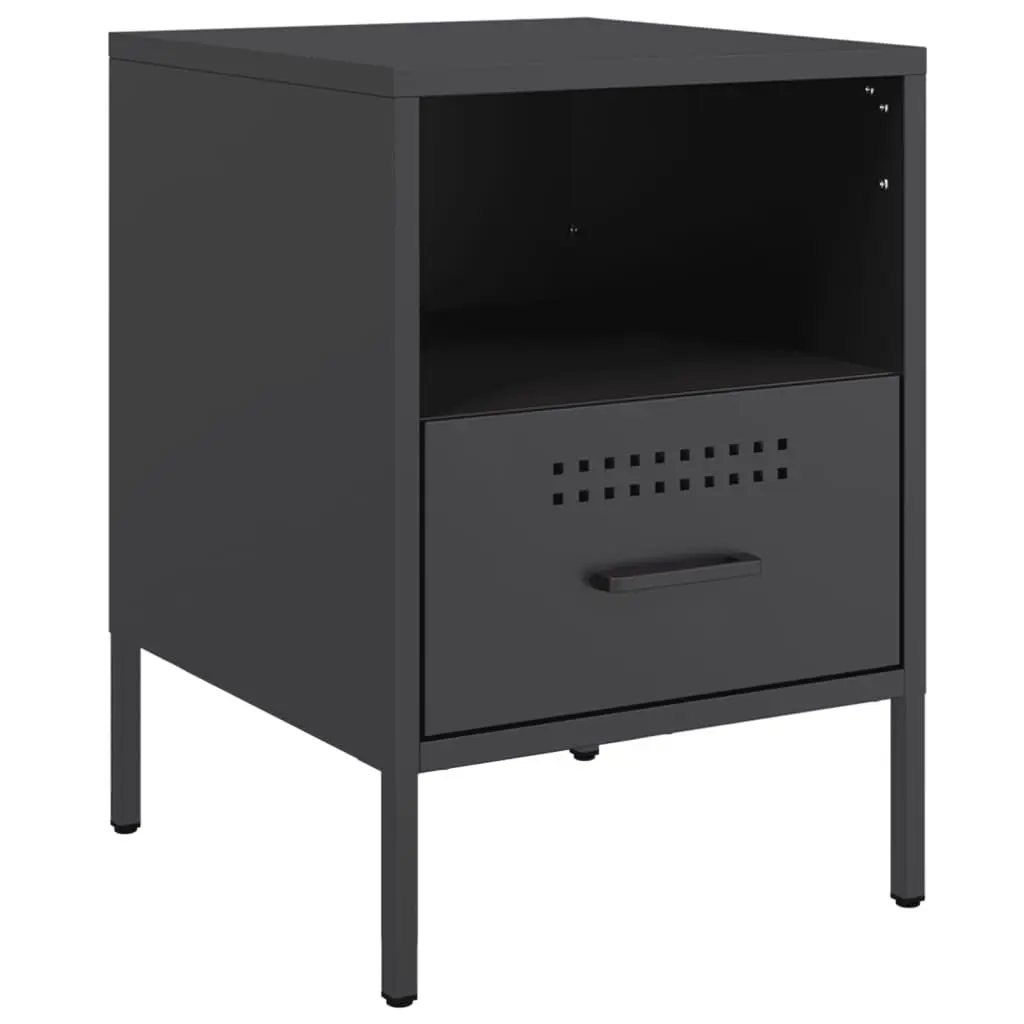 Bedside Cabinets Industrial Style Black Steel Storage Side Tables 36x39x50.5cm 2 Piece