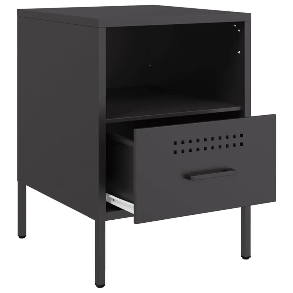 Bedside Cabinets Industrial Style Black Steel Storage Side Tables 36x39x50.5cm 2 Piece