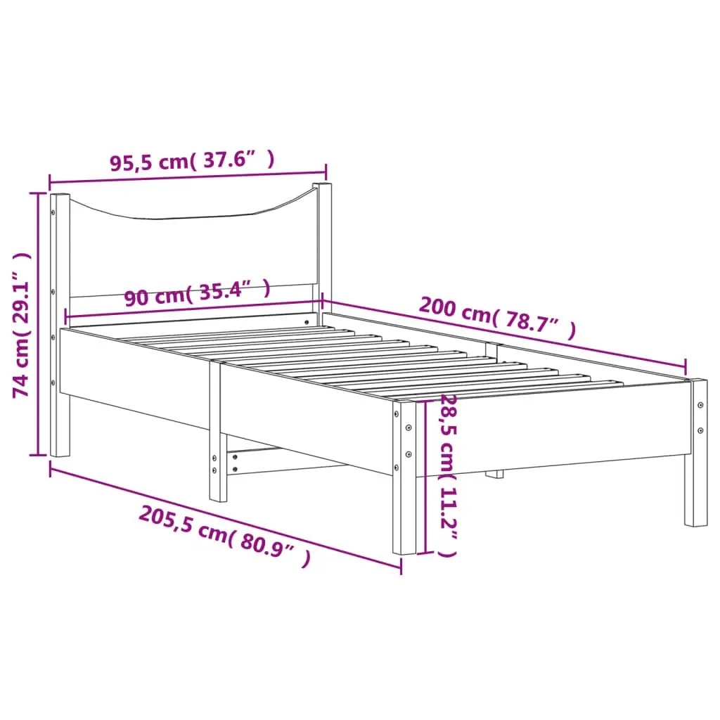 Single Bed Frame 92x187 cm Solid Wood Pine Bedroom Furniture Slatted Base