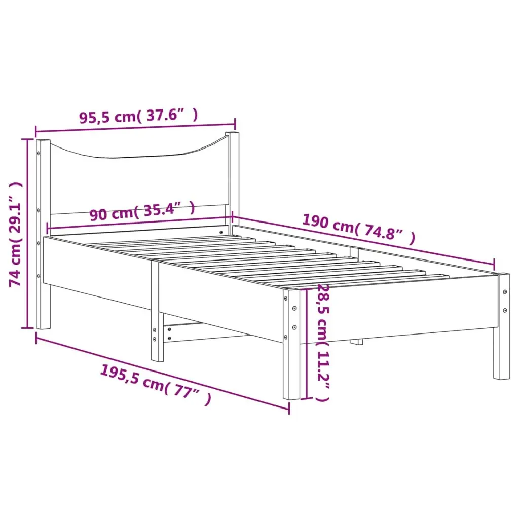 Solid Wood Pine Bed Frame Brown 90x190 cm