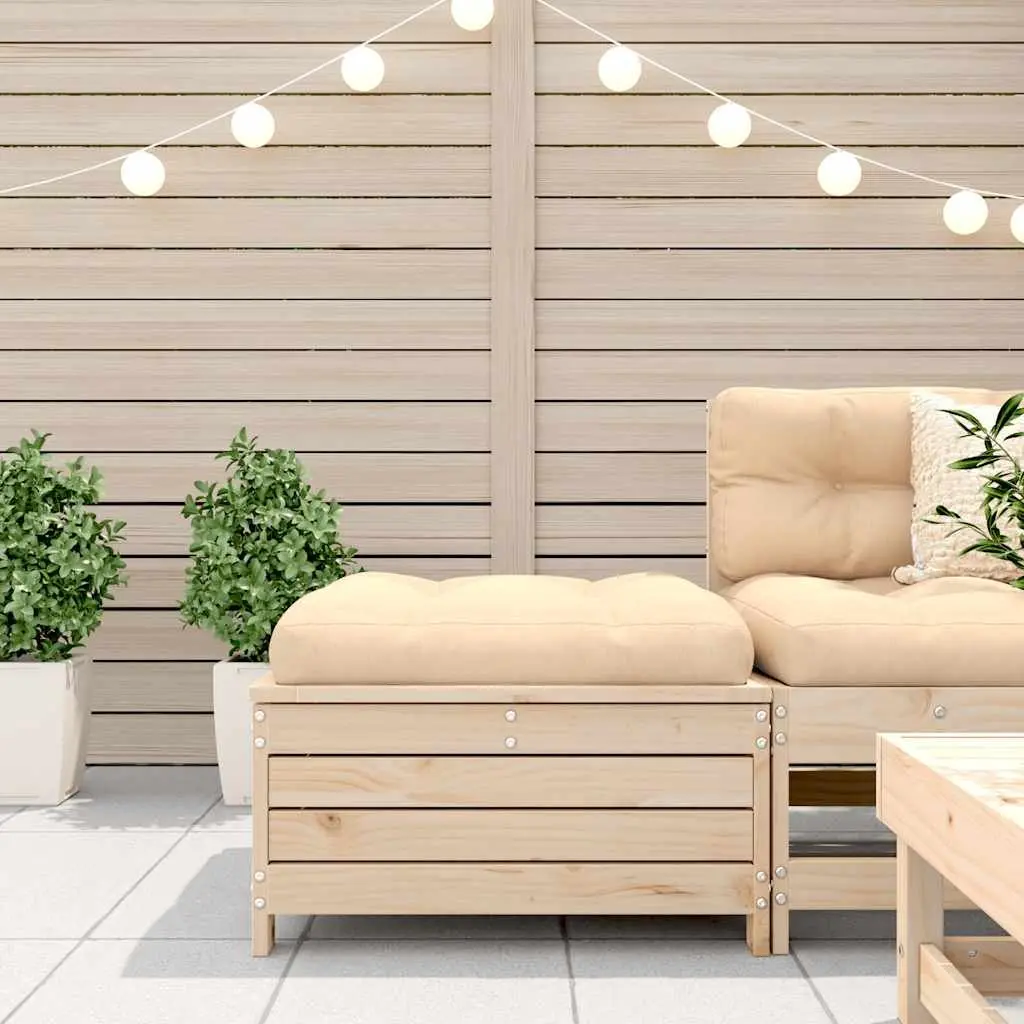 Outdoor Footstool Ottoman Garden Patio Seating Brown Wood Relaxation Furniture