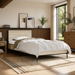 Friendly 90x190cm Brown Bed Frame with Headboard Support