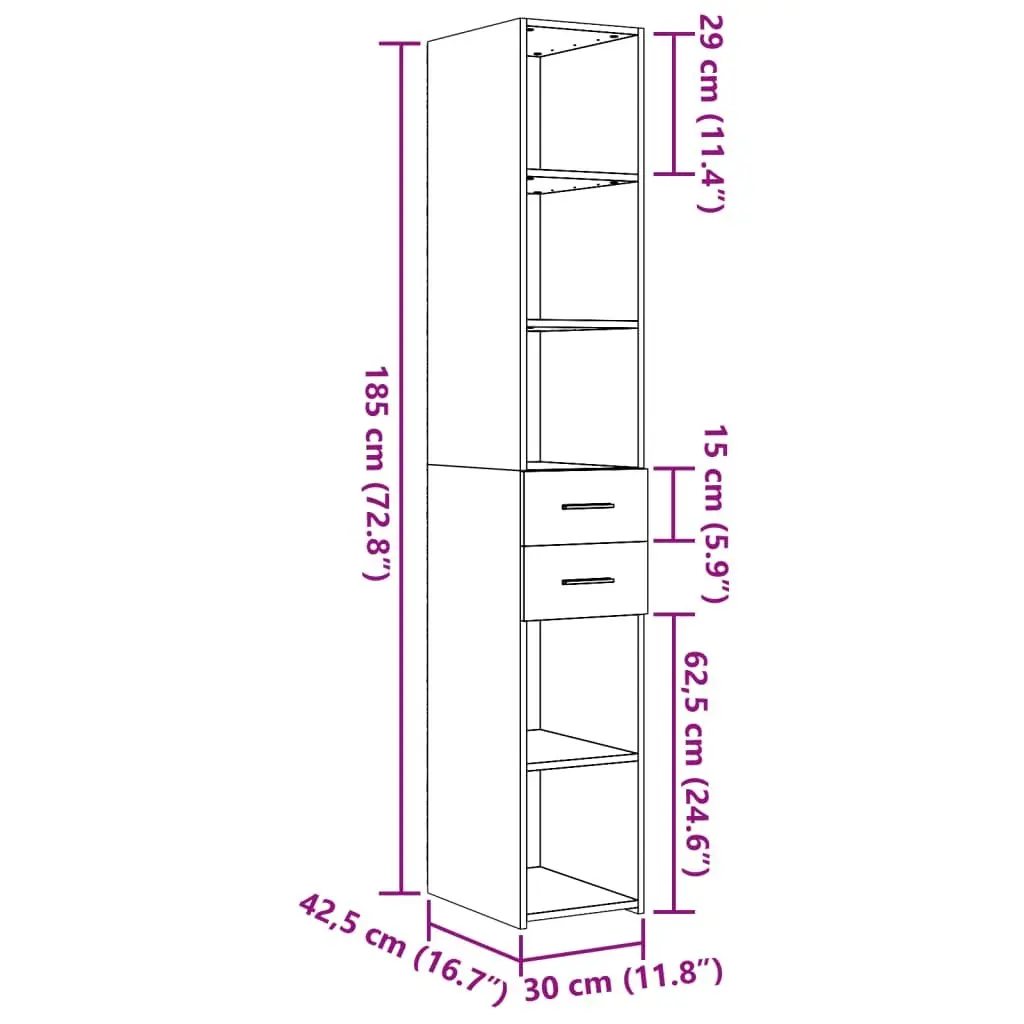 Highboard Storage Cabinet Modern White Engineered Wood 30 x 42.5 x 185 cm