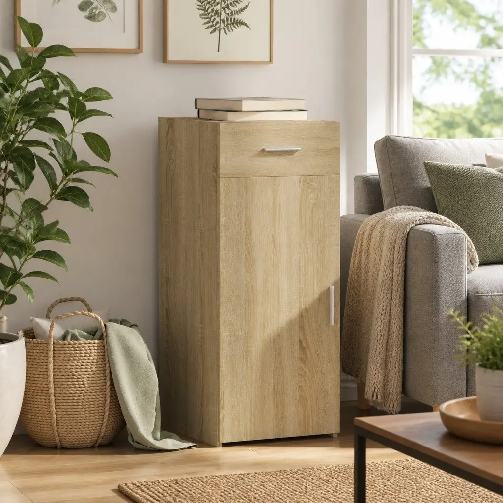Sideboard Brown Engineered Wood Cabinet Storage Drawer Door Cupboard Furniture