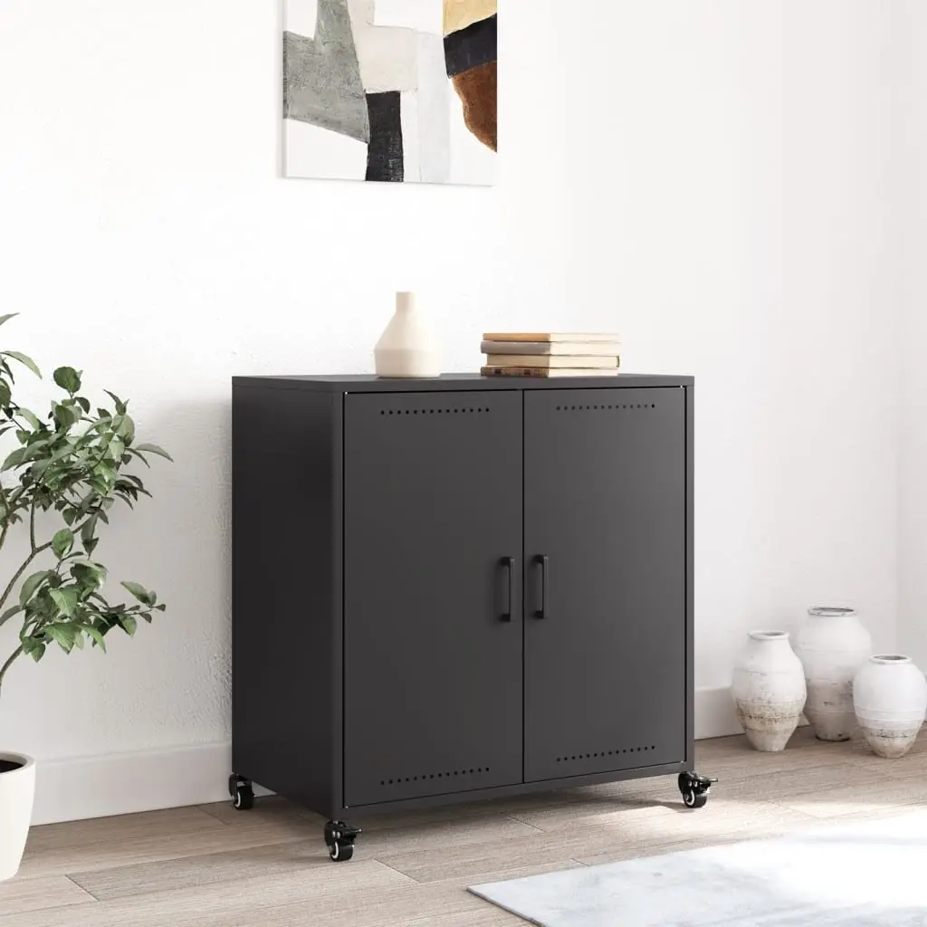 Sideboard Black Storage Cabinet Durable Steel 68W x 39D x 72H cm