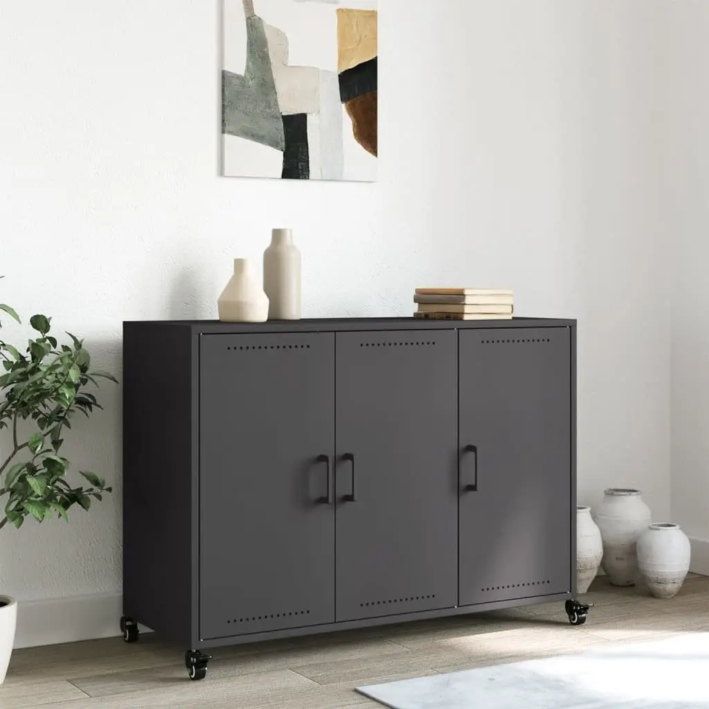 Sideboard Black Storage Cabinet Wheels Buffet Organiser Furniture 100.5x39x72cm