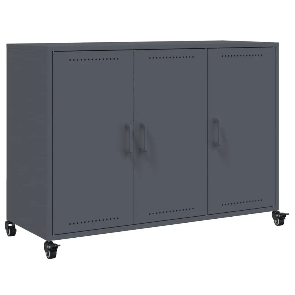 Sideboard Anthracite Storage Cabinet with Wheels 100.5 x 39 x 72 cm