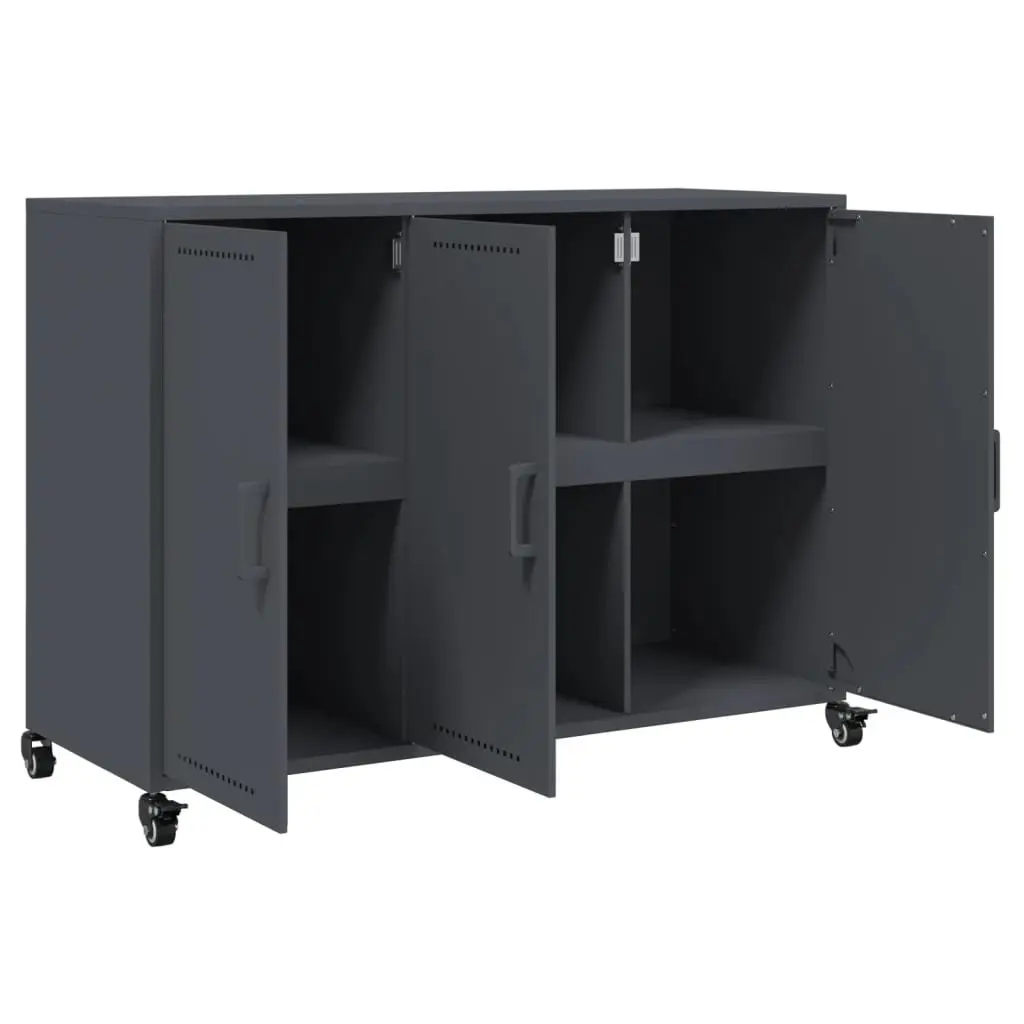 Sideboard Anthracite Storage Cabinet with Wheels 100.5 x 39 x 72 cm